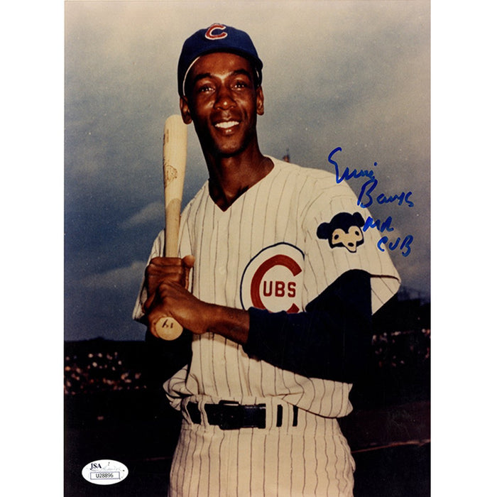 Ernie Banks Signed 8x10 Holding Bat Photo Mr Cub Inscription JSA