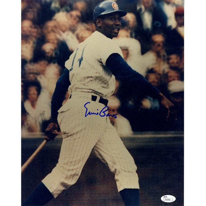 Ernie Banks Signed Swinging Follow Through 11x14 Photo JSA