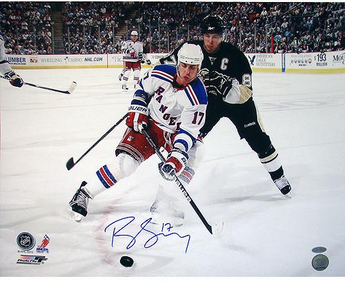 Brandon Dubinsky Rangers White Jersey Controlling The Puck Horizontal 16x20