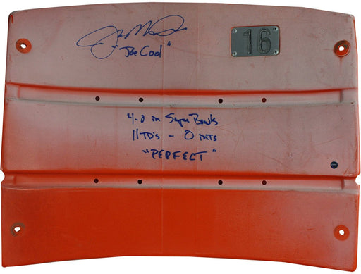 Joe Montana Signed Orange Candlestick Park Seatback w/ "Joe Cool  4-0 in Super Bowls  11 TD's- 0 int's   PERFECT" Insc