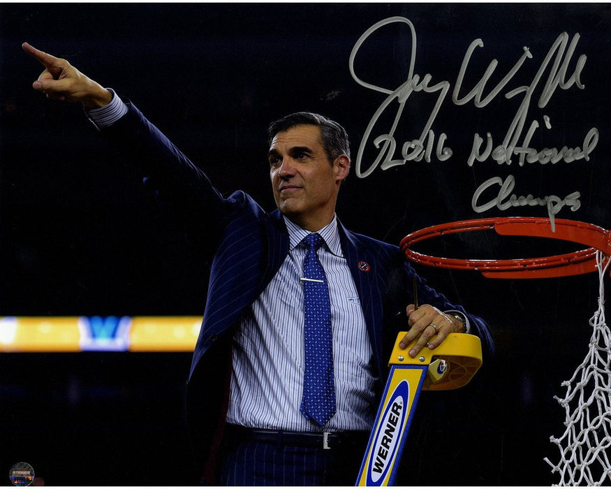 Jay Wright Signed Cutting the Net after the 2016 National Championship Game 8x10 Photo w/ "2016 National Champs" Insc