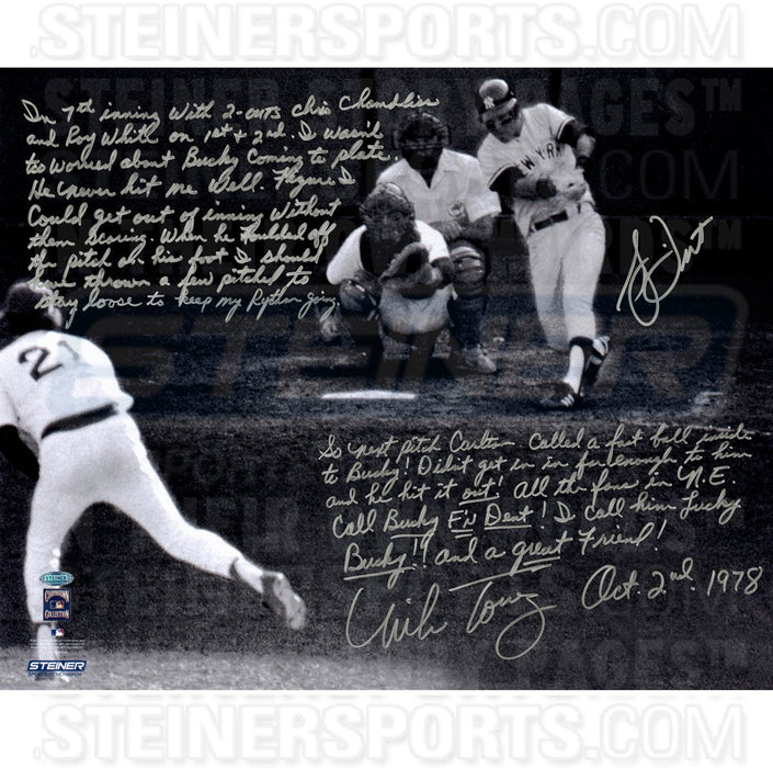 Mike Torrez/Bucky Dent Signed 1978 American League East Tie-Breaker game 16x20 Story Photo