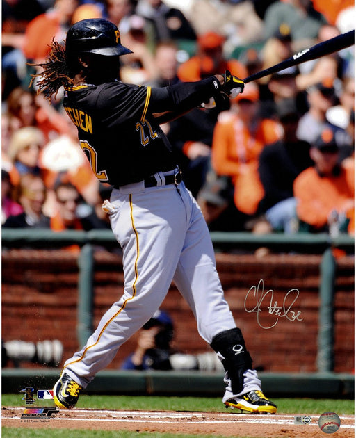 Andrew McCutchen Signed Pittsburgh Pirates  Close Up Swinging Black Jersey 16x20 Photo ( MLB Auth Holo Only)