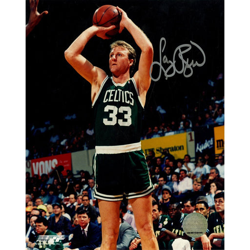 Larry Bird Signed Jumpshot Green Jersey Vertical 8x10 Photo