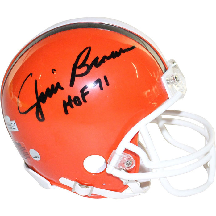 Jim Brown Signed Cleveland Browns Throwback Mini Helmet w/ "HOF 71" Insc (Fanatics/SSM)