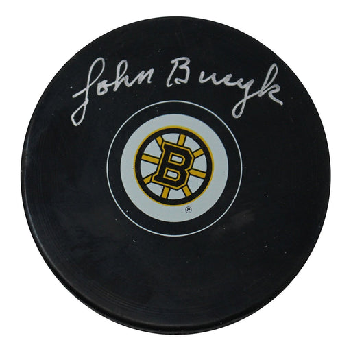 Johnny Bucyk Autographed Bruins Puck (SSM)