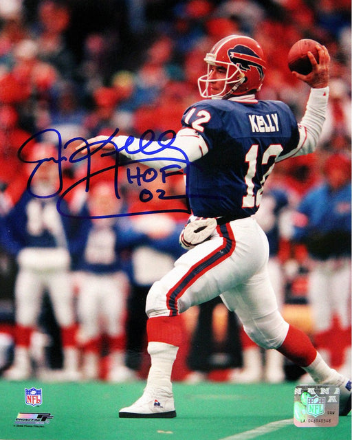 Jim Kelly Signed 8x10 Photo Throwing w/ HOF Insc