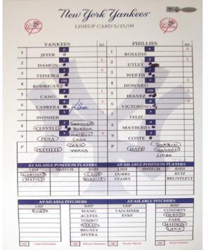 Melky Cabrera Yankees 5-23-2009 Replica Line up Card