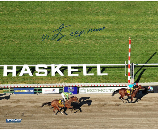 Victor Espinoza Signed 2015 Haskell Invitational Overhead Finish Line 8x10 Photo