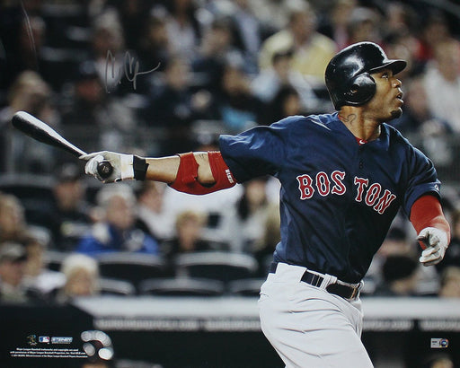 Carl Crawford Boston Red Sox Blue Jersey Hit Horizontal 16x20 Photo (MLB Auth)