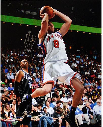 Danilo Gallinari Knicks White Jersey Shot in Mid Air vs Magic 16X20 Photo