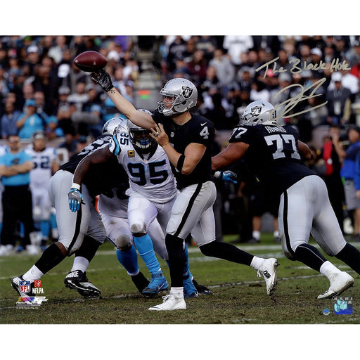 Derek Carr Signed Oakland Raiders 'Pass Vs. Panthers' 16x20 Photo w/ "The Black Hole" Insc