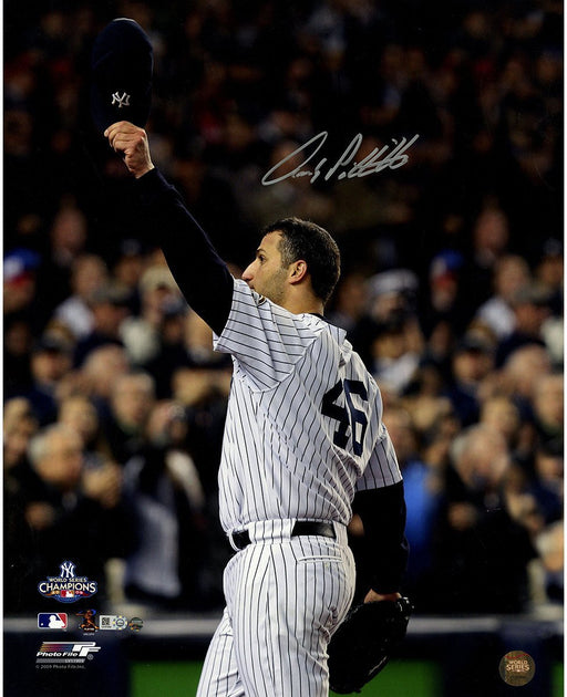 Andy Pettitte Signed Tip Cap In 2009 World Series 16x20 Photo MLB Auth