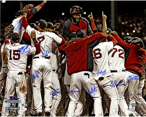 Boston Red Sox Multi Signed 2013 WS Celebration Horizontal 16x20 Photo (MLB Auth) (10 Sigs)(JSA/SSM)