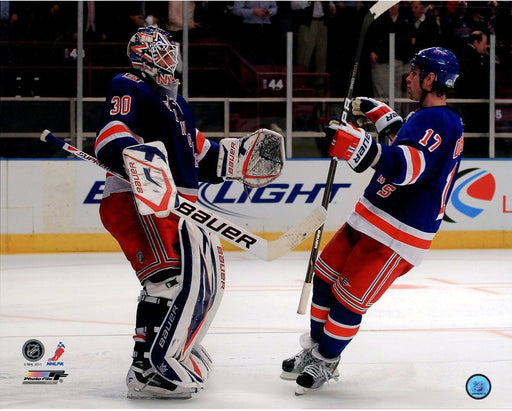 Brandon Dubinsky Henrik Lundqvist Celebrating Game Winning Goal Save Horizontal 16x20 Photo uns Gettynbr 109244562-PF