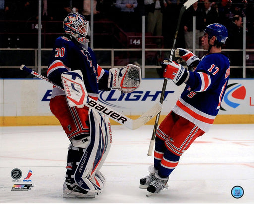 Brandon Dubinsky & Henrik Lundqvist Celebrating Game Winning Goal Save Horizontal 16x20 Photo uns (Getty# 109244562)-PF