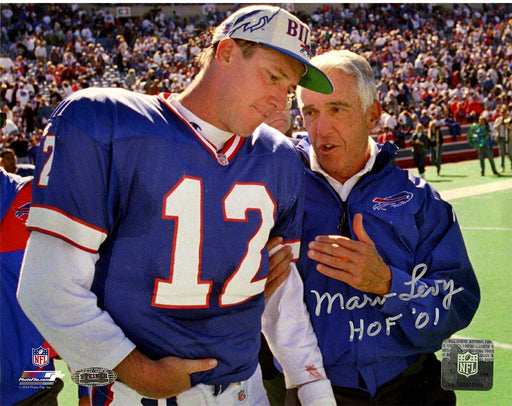 Marv Levy Signed Talking To Jim Kelly 8x10 Photo w/ "HOF 01" insc