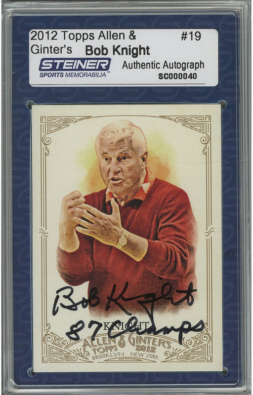 Bob Knight Signed 2012 Topps Card w/ "87 Champs" Insc. (Slabbed by Steiner)