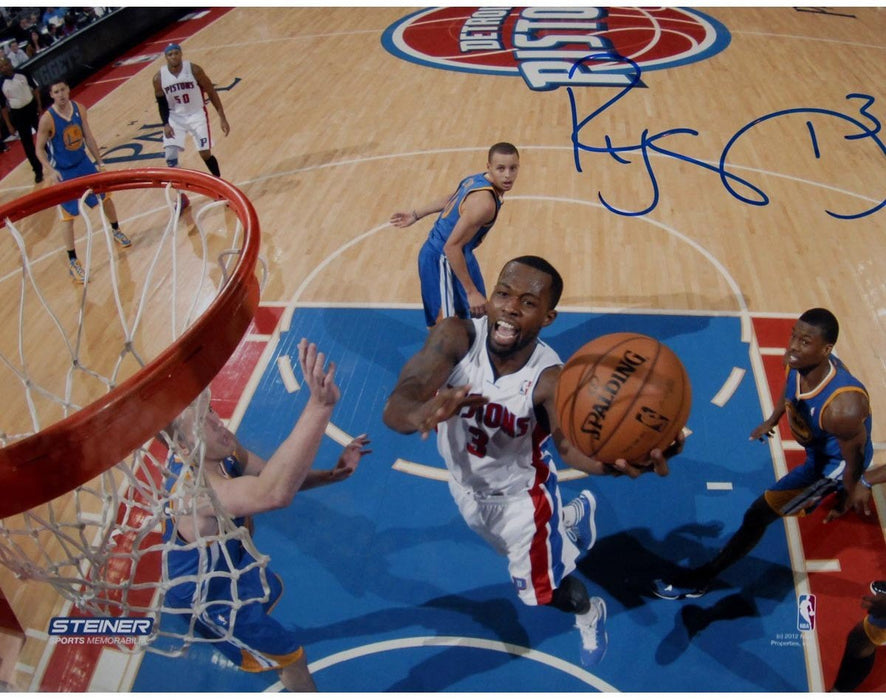 Rodney Stuckey Detroit Pistons at the Basket in White Jersey Signed 16x20 Photo (Getty #157707338)