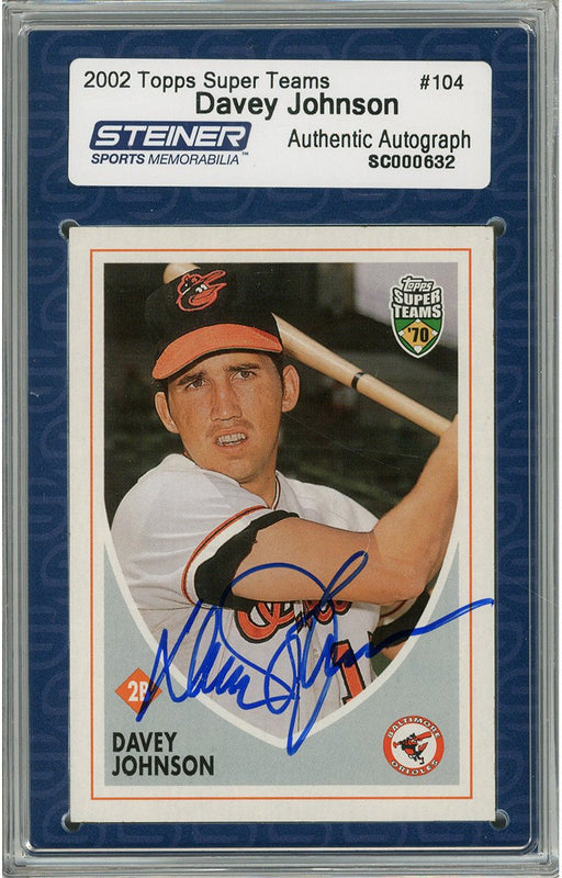 Davey Johnson Signed 2002 Topps Card - Orioles - Close up/batting stance (Slabbed by Steiner)