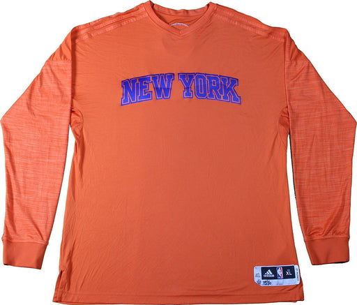 Kyle O'Quinn New York Knicks 2015-16 Game Used #9 Orange Long Sleeve Warmup Shirt (2XL)