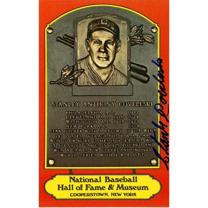 Stanley Coveleski Signed Dexter Press Hall of Fame Plaque Postcard JSA