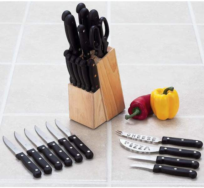 Diamond Cut 24 Piece Cutlery Set with Wood Block