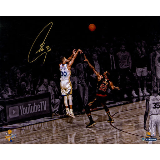 Stephen Curry Signed '2018 NBA Finals 3 Point Shot Over LeBron James' 16x20 Photo