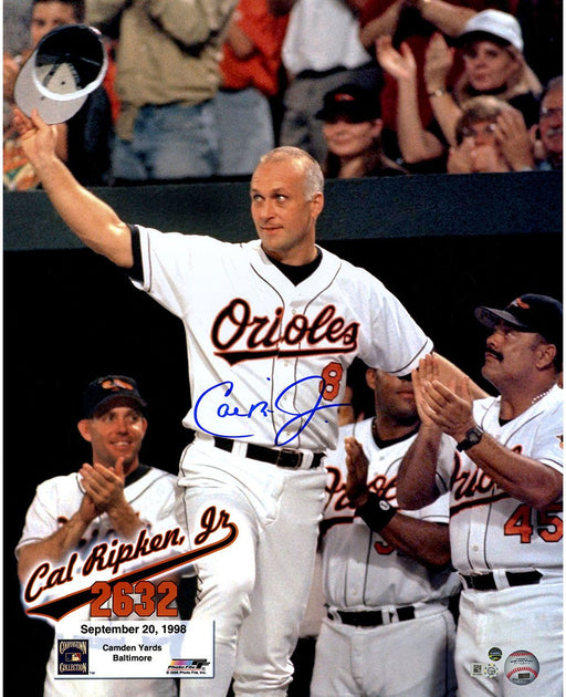 Cal Ripken Jr. Signed '2632' Vertical 16x20 Photo w/ Text Overlay (Signed in Blue) (MLB Auth)