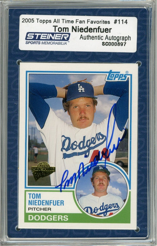 Tom Niedenfuer Signed 2005 Topps Card All Time Fan Favorite - Dodgers - portrait/hands behind head (Slabbed by Steiner)