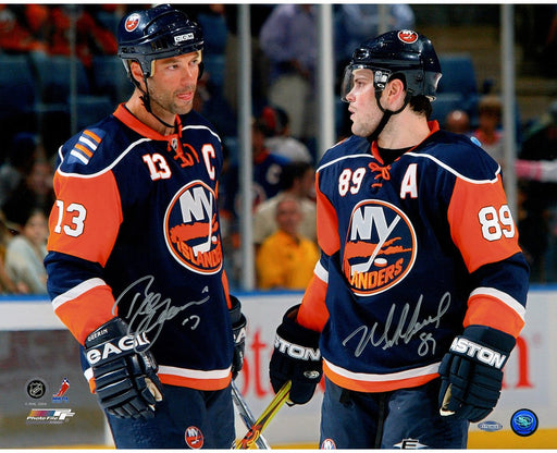 Mike Comrie Talking with Bill Guerin Dual Signed 16x20 Photo