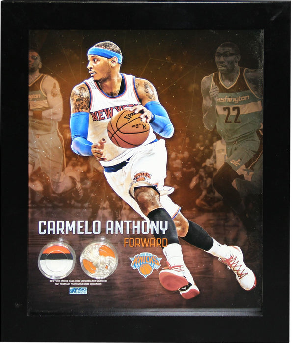 Carmelo Anthony Player Collage 11x14 Vertical Framed Photo w/ Game Used Jersey & Game Used Net