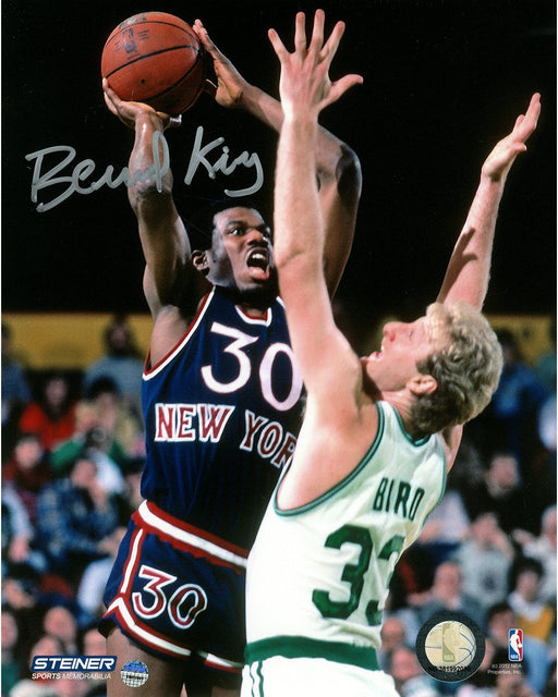 Bernard King Signed 8x10 Knicks Jumper over Bird