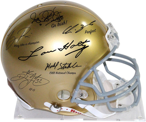 1988 Notre Dame 6 Signature Authentic Helmet Signed by Lou Holtz/Rickey Watters/Rocket Ismael/Tony Rice/Chris Zorich/Michael StonebreakerLE 1/88