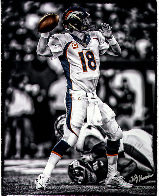 Peyton Manning Throwing Vertical Black and White with Color Accents 11x14 Photo (Signed by William Hauser)