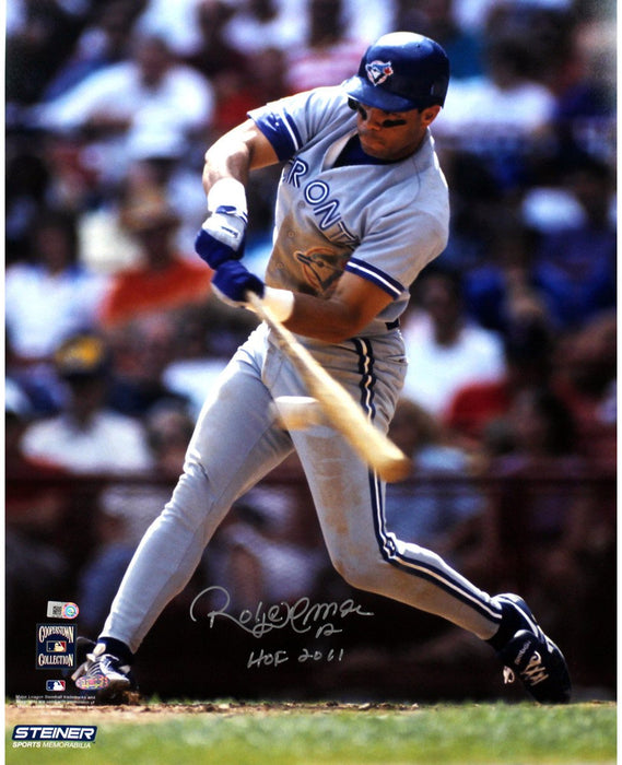 Roberto Alomar Blue Jays Grey Jersey Swing Vertical 16x20 Photo w/ "HOF" Insc. (MLB Auth)