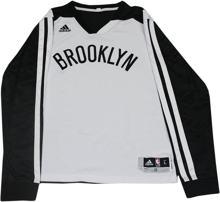 Marquis Teage Shirt - Brooklyn Nets 2013-2014 Season Game Used #12 White w/ Black Long Sleeve Warmup Shirt (L)