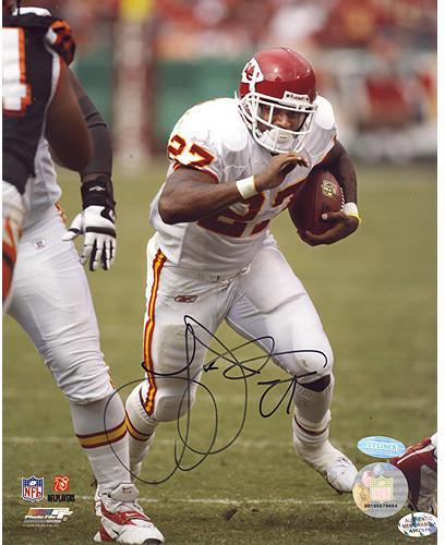 Larry Johnson Chiefs Action 8X10 Photo (AM Auth) 