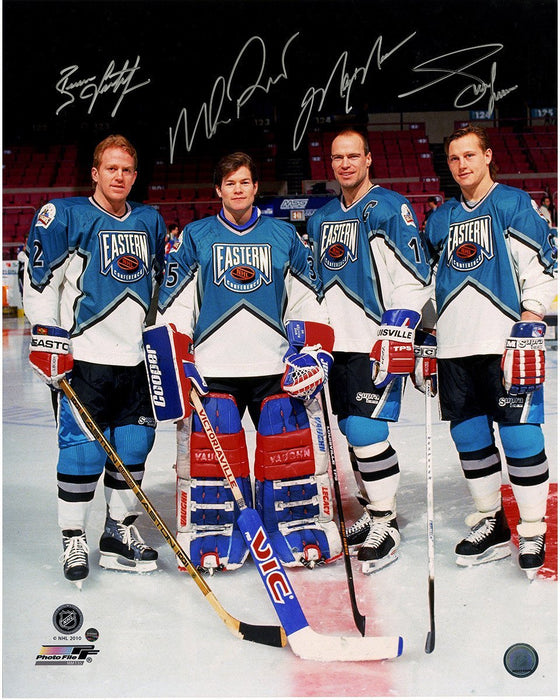 Adam Graves Brian Leetch Mike Richter Mark Messier Signed 1994 All-Star 16x20 Photo Signed In Silver