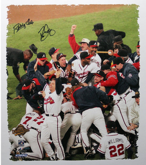 David Justice/Bobby Cox Dual Signed 1995 WS Celebration 22x26 Canvas