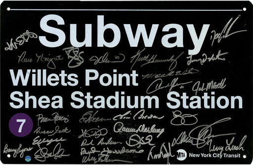 1986 New York Mets Team Signed NYC Metal Subway Sign - 7 Train Shea Stadium Station/Willets Point 27 SignaturesImperfect