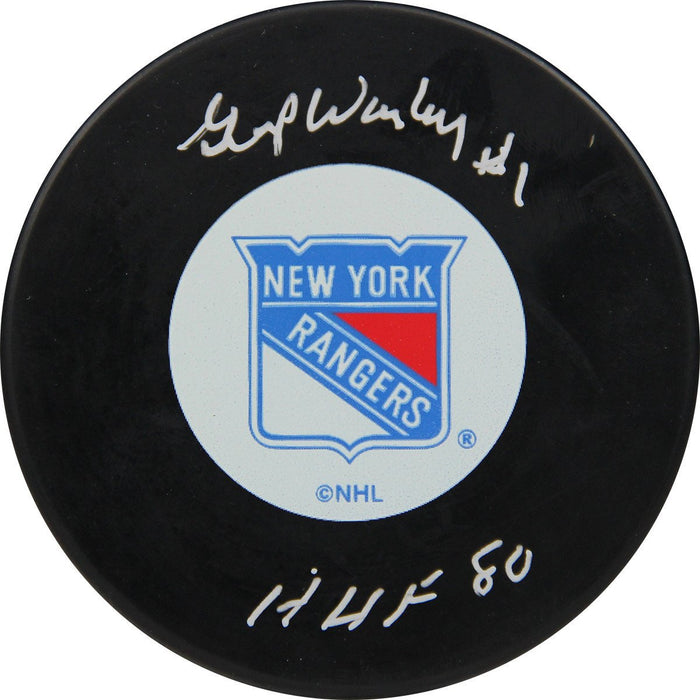 Gump Worsely New York Rangers Signed Hockey Puck w/"HOF 80'Insc. ( AJ Sports Auth)