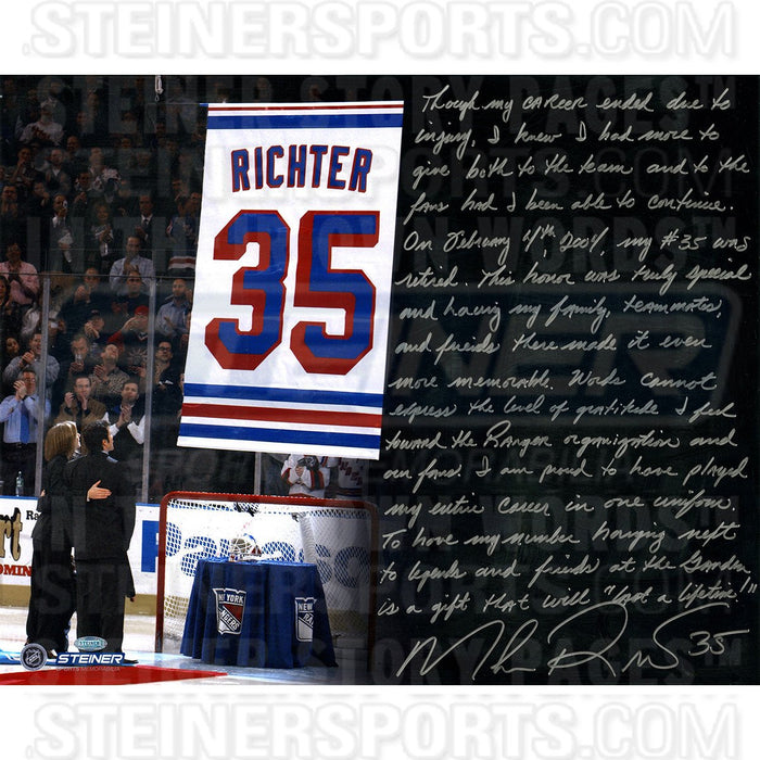 Mike Richter Signed Retirement Night 16x20 Story Photo