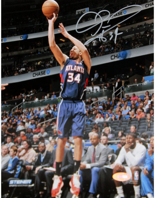 Devin Harris Atlanta Hawks Three Point Shot in Blue Jersey Signed 8x10 Photo