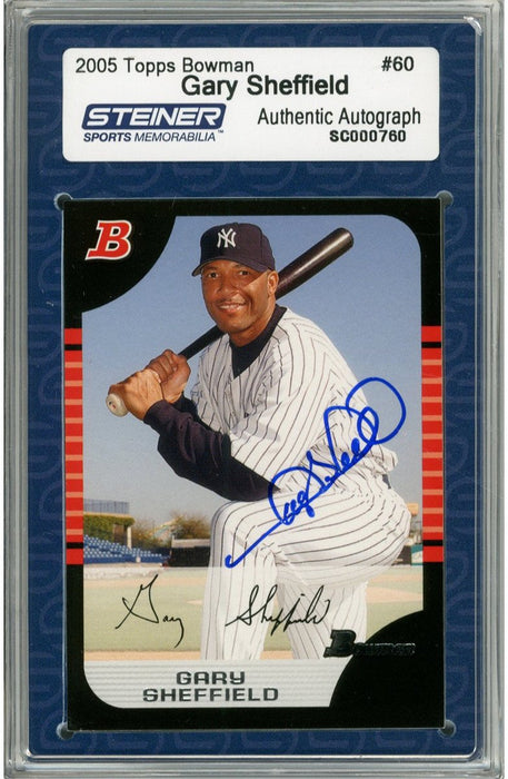 Gary Sheffield Signed 2005 Bowman Card - Yankees - Bat on shoulder kneeling (Slabbed by Steiner)