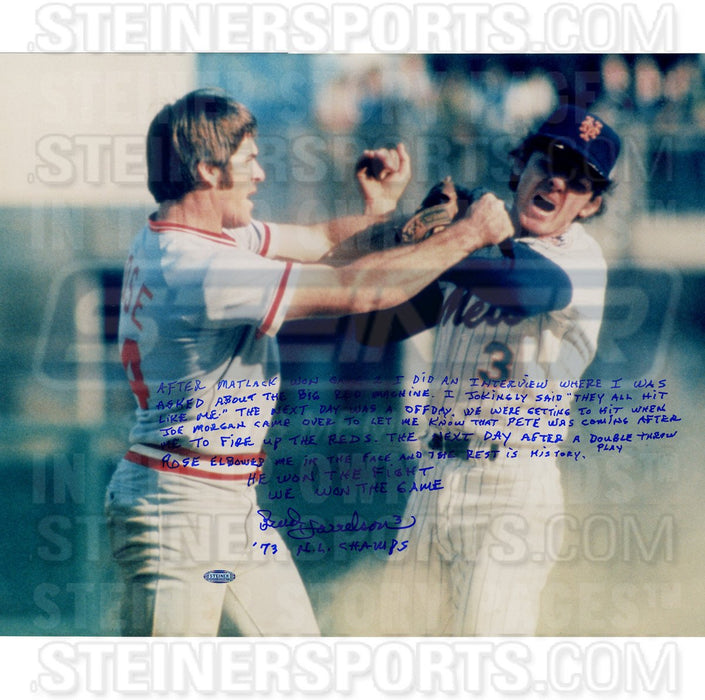 Bud Harrelson Signed Fighting w/ Pete Rose 16x20 Story Photo