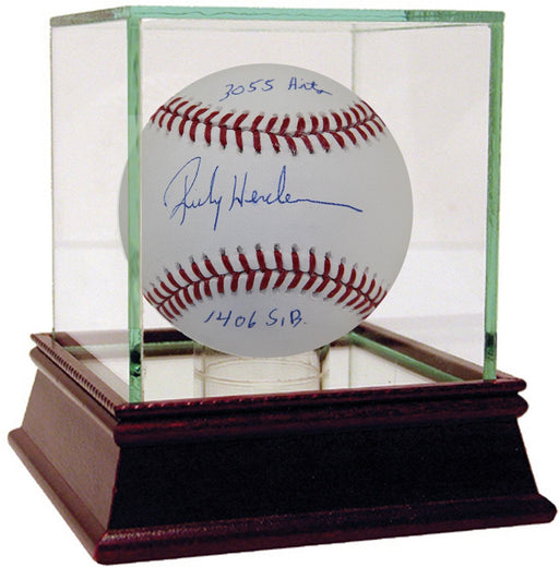 Rickey Henderson Signed MLB Baseball w/ "1 406 SB  3 055 Hits" Insc. (MLB Auth)