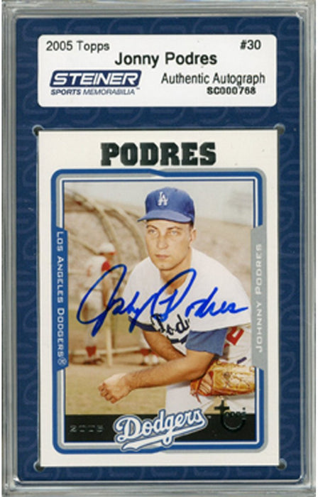 Johnny Podres Signed 2005 Topps Card - Dodgers - Elbow resting on glove (Slabbed by Steiner)