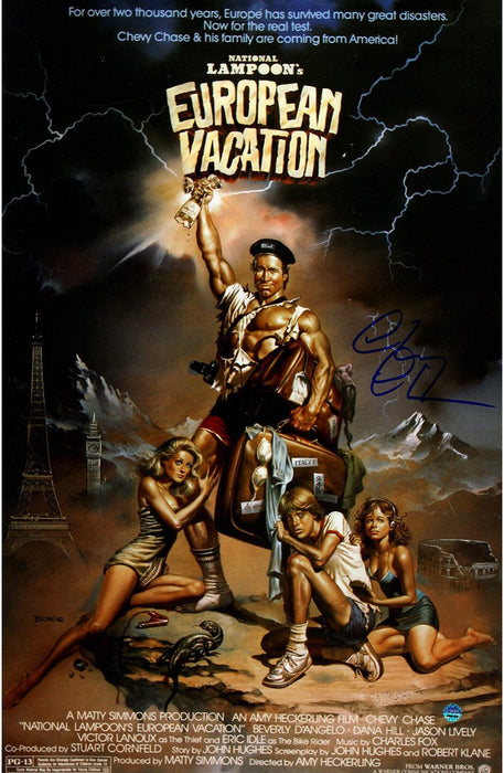 Chevy Chase Signed National Lampoon's European Vacation 11x17 Movie Poster (Signed in Blue)