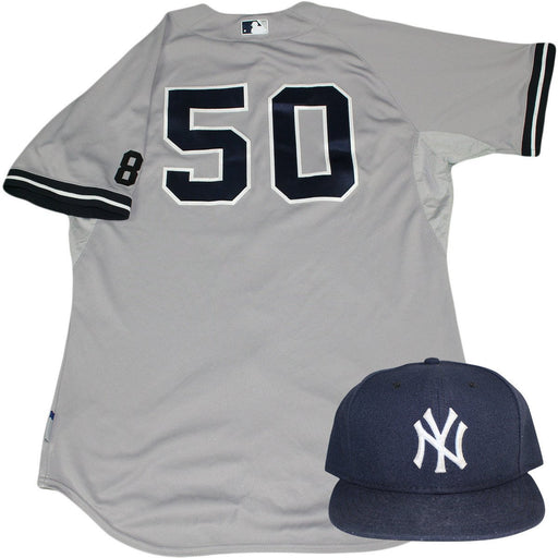 Nick Rumbelow Set - NY Yankees 2015 Game-Used #50 Road Jersey w/ Yogi Berra #8 Commemorative Patch & Hat Set (10/4/2015)(HZ998974)